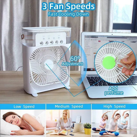Portable Mini Fan Cooler with 7 Colors LED Light.