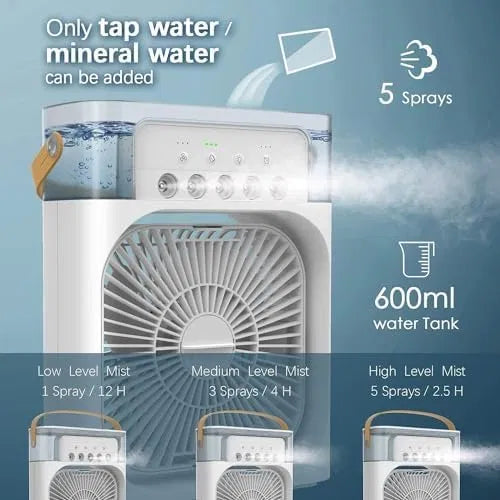Portable Mini Fan Cooler with 7 Colors LED Light.